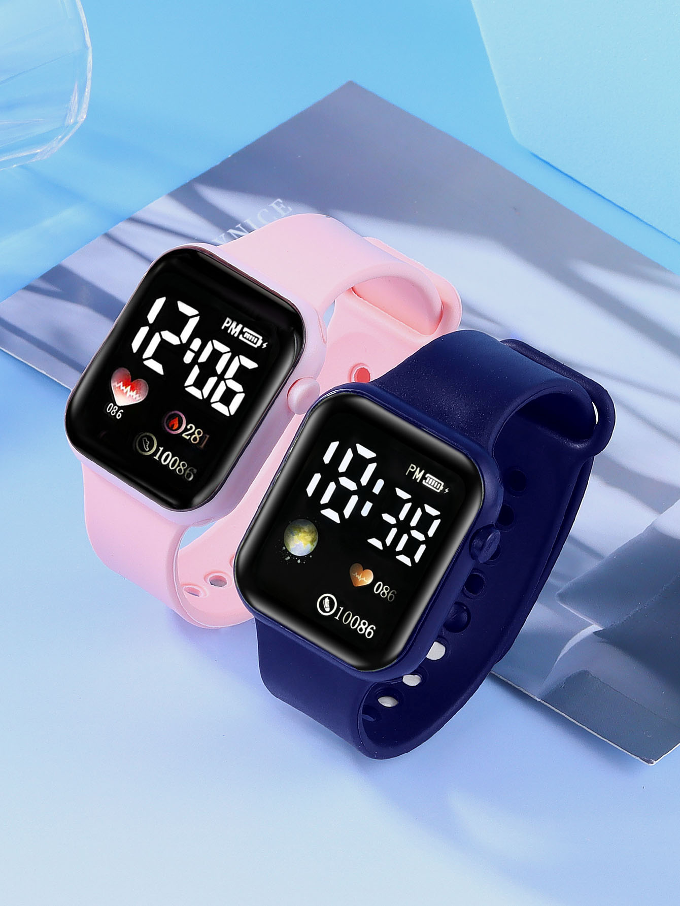 Smartwatch Watches For Girls - Zegarek elektroniczny LED z silikonu, kwadratowy,