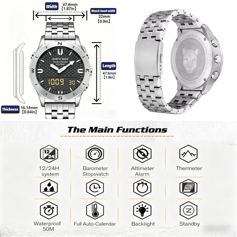 NORTH EDGE Męski Zegarek Cyfro – Altimeter Compass Watch recenzja i cena