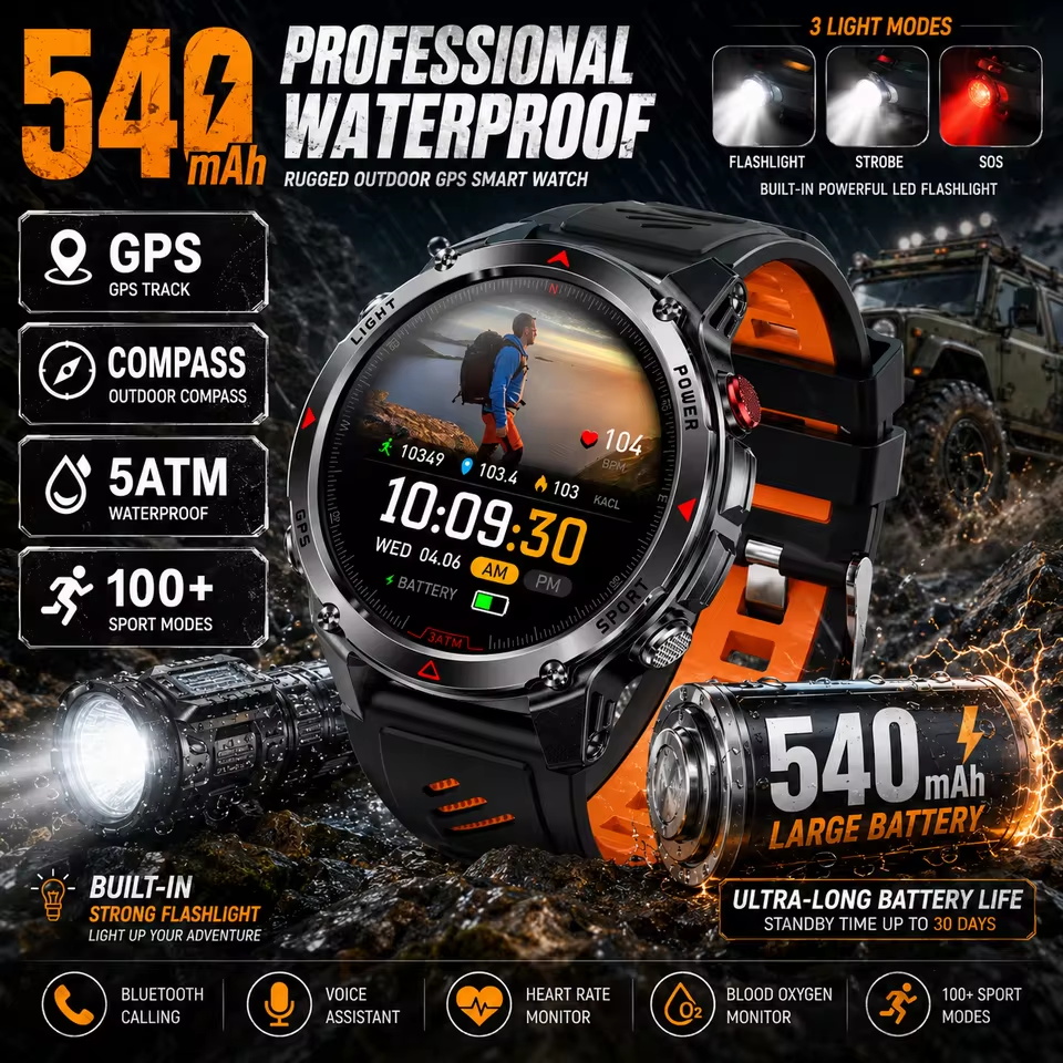 Wojskowy Smartwatch GPS 540mAh – Altimeter Compass Watch recenzja i cena
